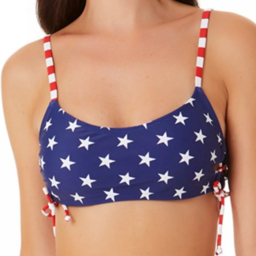 California Waves Classic Stars and Stripes Side Lace up Bralette Bikini Top